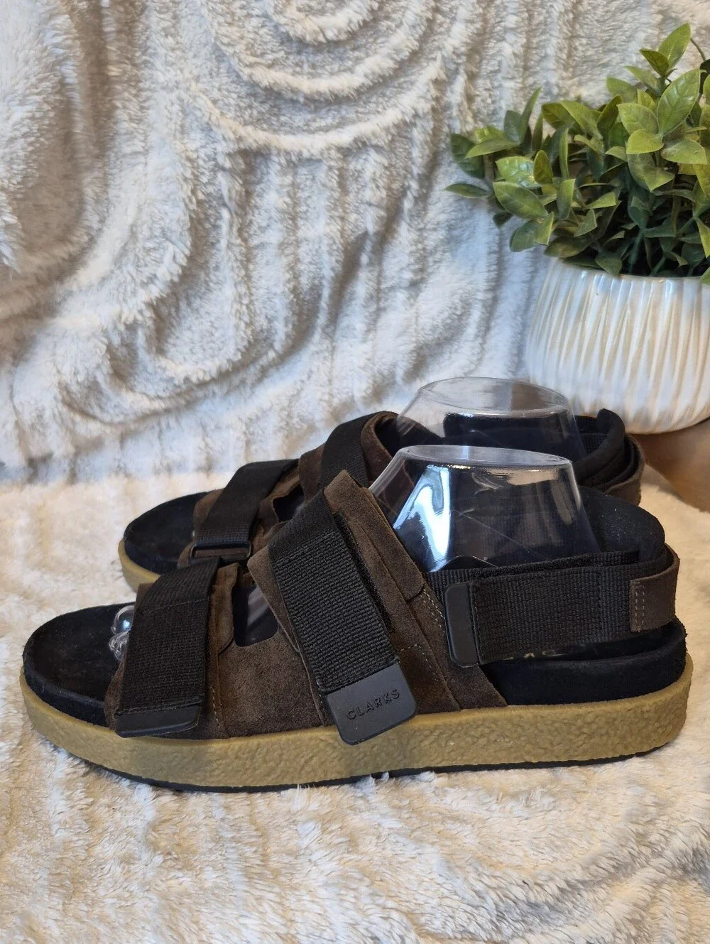 Clarks Brown and Black Men’s Strapped Sandals with Yellow Sole